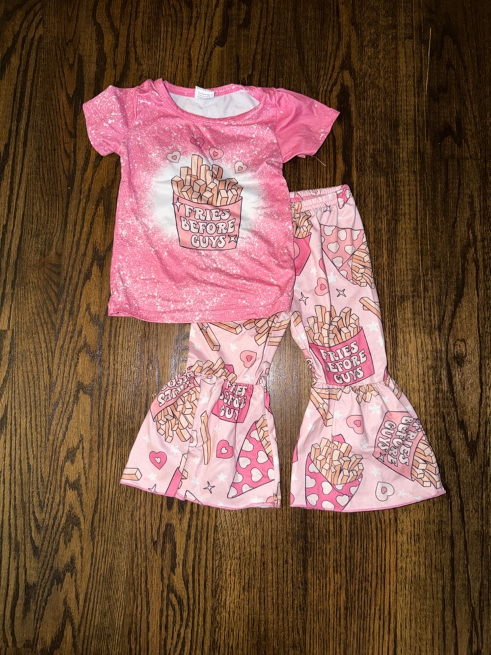 Girls Pink 'Fries Before Guys' Pajama Set